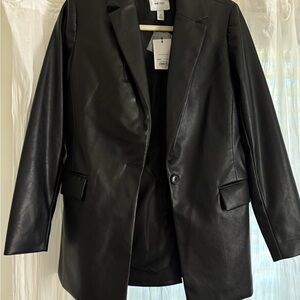 Women's Black Faux Leather Blazer